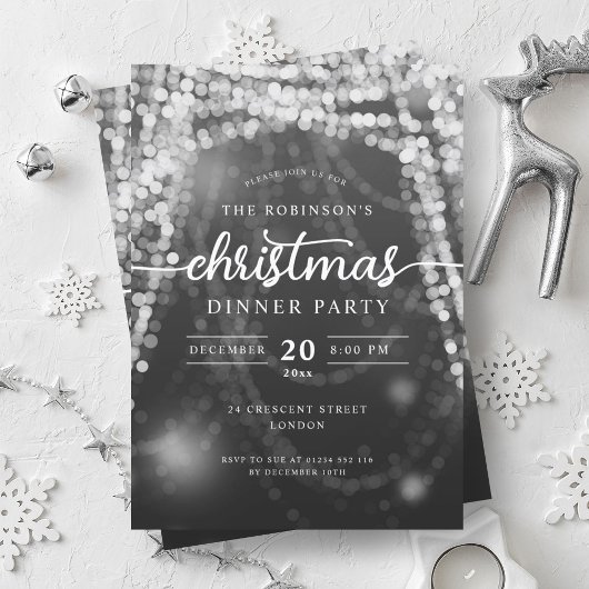 豪華なシルバーウィンターライツクリスマスクリスマスパーティー 招待状