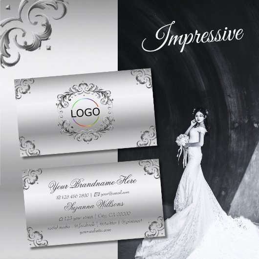 豪華なシルバーデッ華美コーとロゴ豪華なバス 名刺