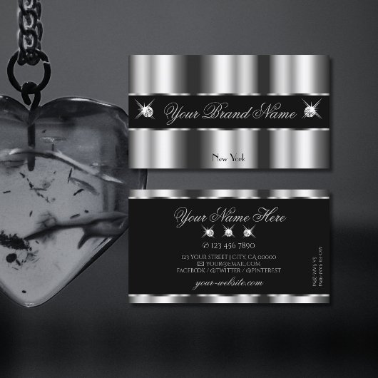 豪華なシルバーブラックきらめくジュエリーグラマラス 名刺