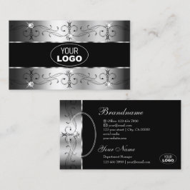 豪華なシルバーブラック縁どロ華美ゴと写真 名刺
