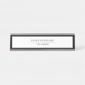 豪華なシンプルな最小主義のきれいでモダンなタイポグラフィB&W デスクネームプレート (正面)