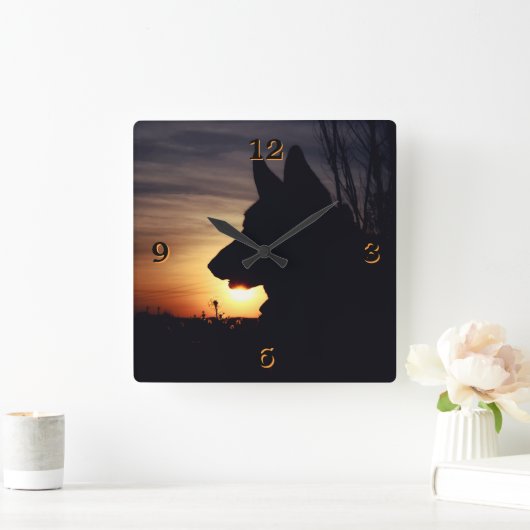 豪華なジャーマン・シェパードのシルエットの柱時計 スクエア壁時計 (ホーム)