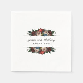 豪華なジュエルトーンの花モチーフのウェディングまたはエンゲージメント スタンダードカクテルナプキン