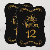 豪華なスクリプトグリッター テーブル ナンバー 12 レセプション 招待状 (正面/裏面)