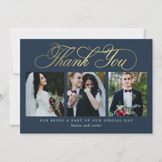 豪華なスクリプ結婚トのサンキューカードホイルフェイクス サンキューカード (正面)