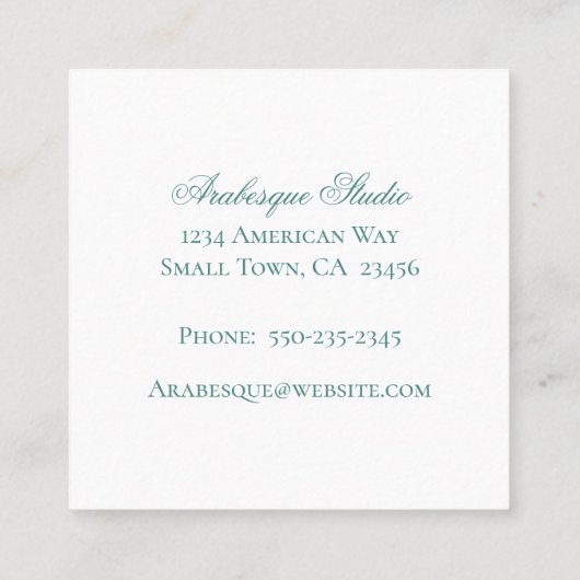 豪華なスクロールと枠アクアと白の装飾品 スクエア名刺 (裏面)