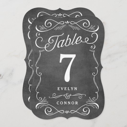 豪華なスクロール 編集可能なカラーテーブル ナンバーカード 招待状 (正面/裏面)