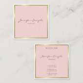 豪華なスタイリッシュな金ゴールドの赤面のピンク手の原稿のフォントの文字 スクエア名刺 (正面/裏面)