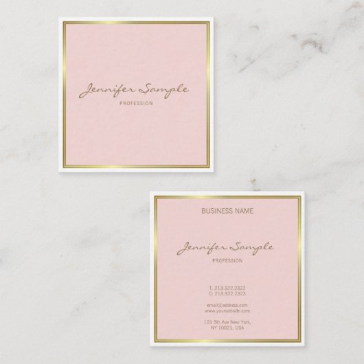 豪華なスタイリッシュな金ゴールドの赤面のピンク手の原稿のフォントの文字 スクエア名刺 (正面/裏面)