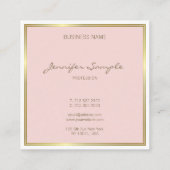 豪華なスタイリッシュな金ゴールドの赤面のピンク手の原稿のフォントの文字 スクエア名刺 (裏面)