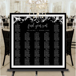 豪華なスワール ブラック ダマスク レセプション 席次表 ポスター