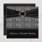 豪華なゼブラジュエル女性40th誕生日パーティー 招待状 (正面/裏面)