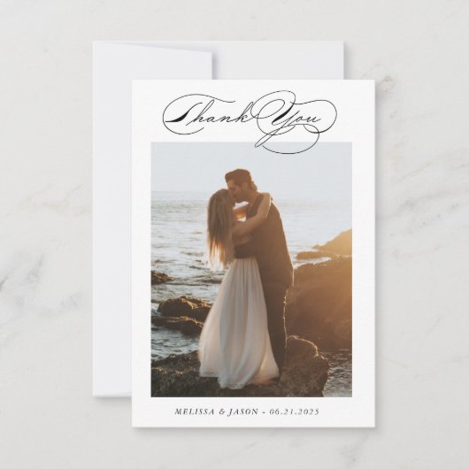 豪華なタイポグラフィサンキューカード結婚写真 サンキューカード (正面)