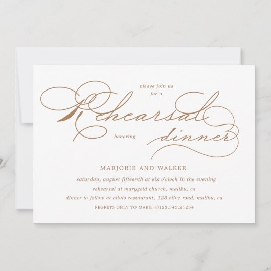 豪華なタイポグラフィ予算リハーサルディナー 招待状 (正面)