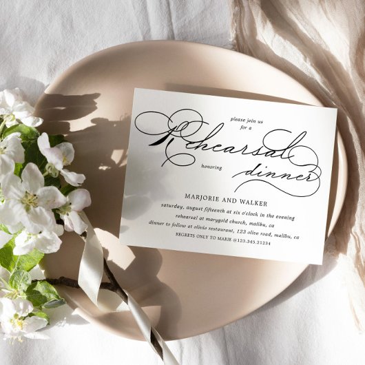 豪華なタイポグラフィ予算リハーサルディナー 招待状