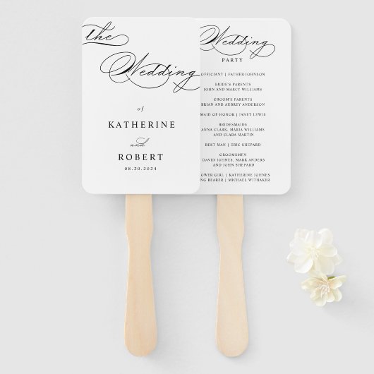 豪華なタイポグラフィ結婚式 プログラム ハンドファン (正面&裏面)