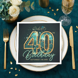 豪華なターコイズブルーとゴールドのアゲートモザイク 40歳の誕生日パーティー スタンダードカクテルナプキン