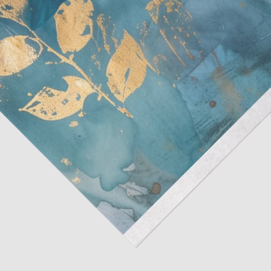 豪華なターコイズブルーとゴールドのウェディングボタニカルデコパージュ 薄葉紙 (詳細)