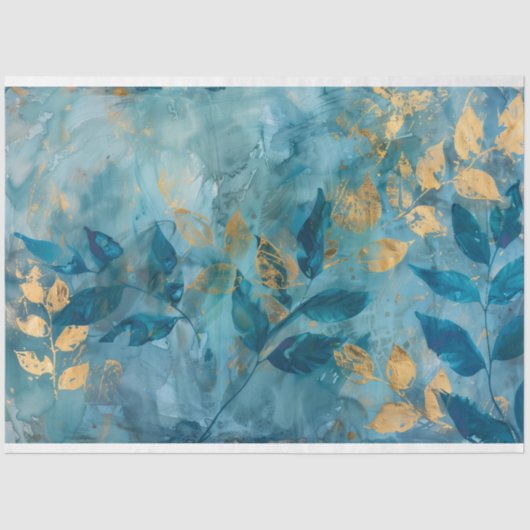 豪華なターコイズブルーとゴールドのウェディングボタニカルデコパージュ 薄葉紙 (正面)