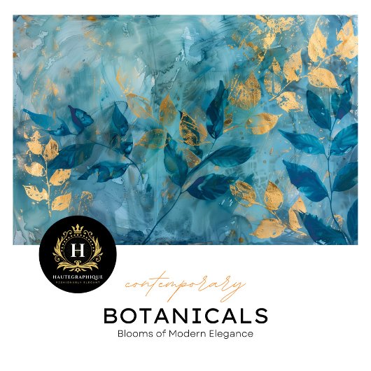 豪華なターコイズブルーとゴールドのウェディングボタニカルデコパージュ 薄葉紙