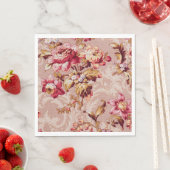 豪華なダマスクパターンピンクのフローラファミリーパーティー スタンダードランチョンナプキン (インサイチュ)