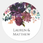 豪華なダークウォーターカラーブーケ花嫁と花婿 ラウンドシール (正面)