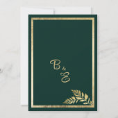 豪華なダークグリーンとゴールドの葉のフレーム 結婚式 招待状 (裏面)