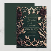 豪華なダークグリーンとゴールド 招待状 (正面/裏面)
