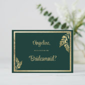 豪華なダークグリーンの黄金の葉フレームブライデスメイド 招待状 (スタンド正面)