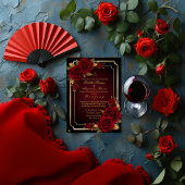 豪華なダークバーガンディ　ムーディーなローズのウェディング 招待状