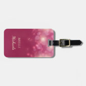 豪華なダークピンクの魅力的な《写真》ぼけ味キラキラの名前 ラゲッジタグ (正面横)