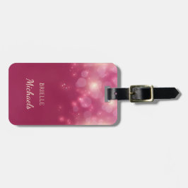 豪華なダークピンクの魅力的な《写真》ぼけ味キラキラの名前 ラゲッジタグ