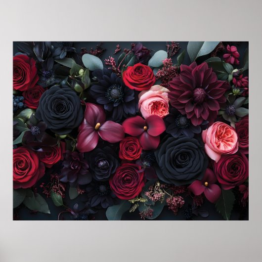 豪華なダークフラワーの花束 - ローズをフィーチャー -  ポスター (正面)