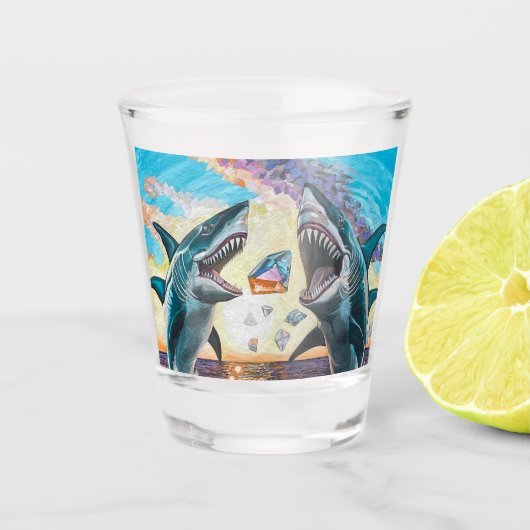 豪華なチャンク・シャークが輝く宝石に飛びかかる- ショットグラス (正面)