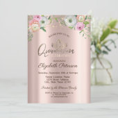 豪華なティアラとストリングライト、モダンでおしゃれなローズのキンセアニェーラ 招待状 (スタンド正面)