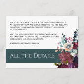 豪華なティール（緑がかった色）とワイン結婚フローラの詳細 エンクロージャーカード (正面)