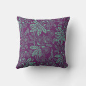 豪華なティール(緑がかった色)と紫のフローラ クッション (裏面)