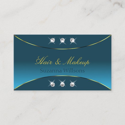 豪華なティール(緑がかった色)と金ゴールドデコールと輝く宝石 名刺 (正面)