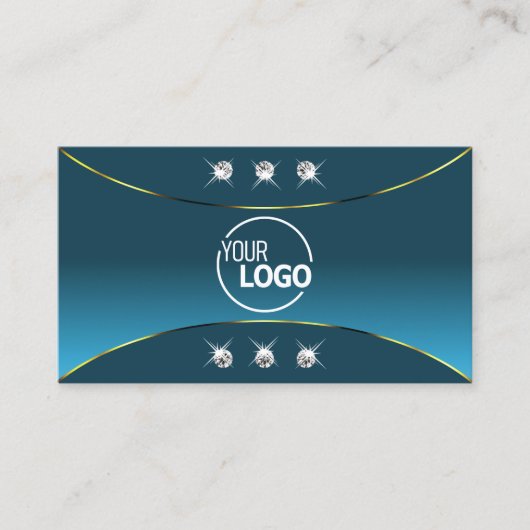 豪華なティール（緑がかった色）と金ゴールドデコールジュエリーとロゴ 名刺 (正面)