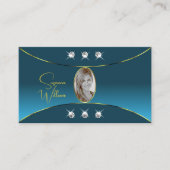 豪華なティール(緑がかった色)と金ゴールドデコール宝石と写真 名刺 (正面)