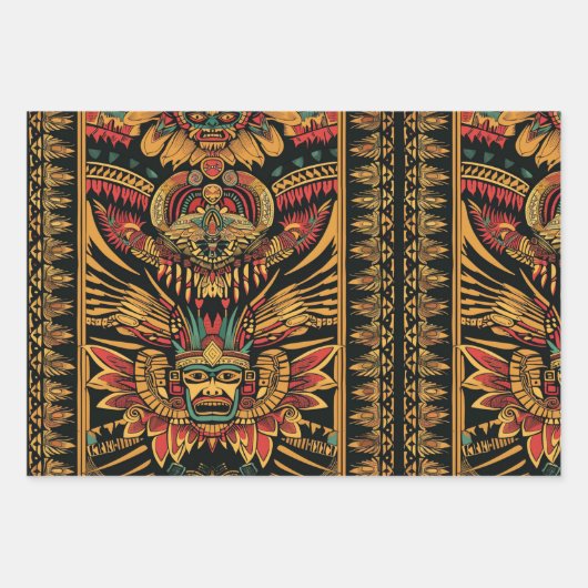 豪華なティール（緑がかった色）アステカ「夢」光沢ラッピングシート ラッピングペーパーシート (正面)