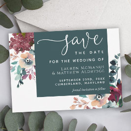 豪華なティール（緑がかった色）ブルゴーニュフローラ保存日 セーブザデート