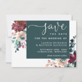 豪華なティール（緑がかった色）ブルゴーニュフローラ保存日 セーブザデート (正面)