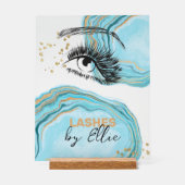 豪華なティール(緑がかった色)金ゴールド大理石ラッシュエクステンション化粧 アクリルサイン (正面)