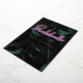 豪華なトロピカルパーム |ネオンライトバチェロレッテ 箔招待状 (回転した状態)