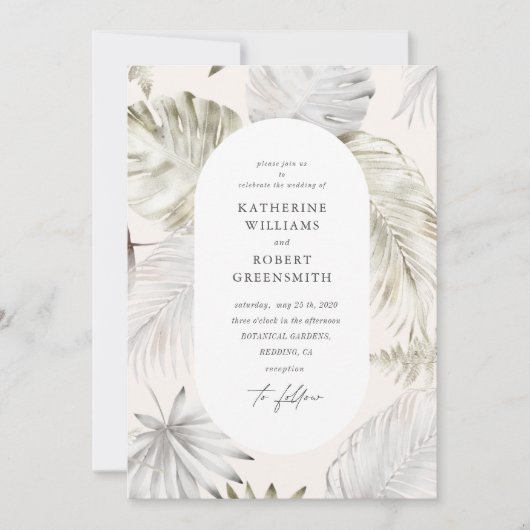 豪華なトロピカルリーフ結婚赤面 招待状 (正面)