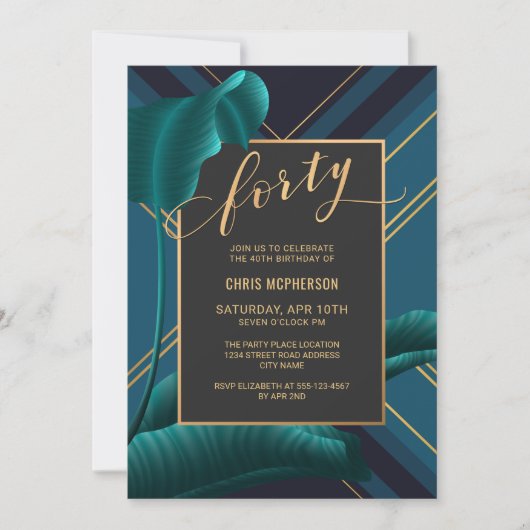 豪華なトロピカルリーフ40歳の誕生日パーティー 招待状 (正面)