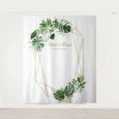 豪華なトロピカルリーフ ゴールドフレーム ウェディングプロップ タペストリー (正面)