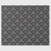 豪華なネイビーの花の金メッキ ラッピングペーパー (フラット)
