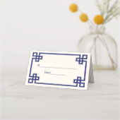 豪華なネイビーブルーのギリシャ鍵模様フレームのエスコートカード アイボリー プレイスカード (裏面)